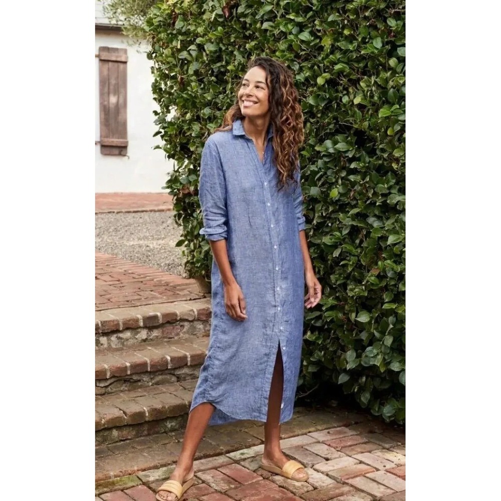 Frank and Eileen Rory Blue Lived in Linen Midi Maxi Shirt Dress Size XXS